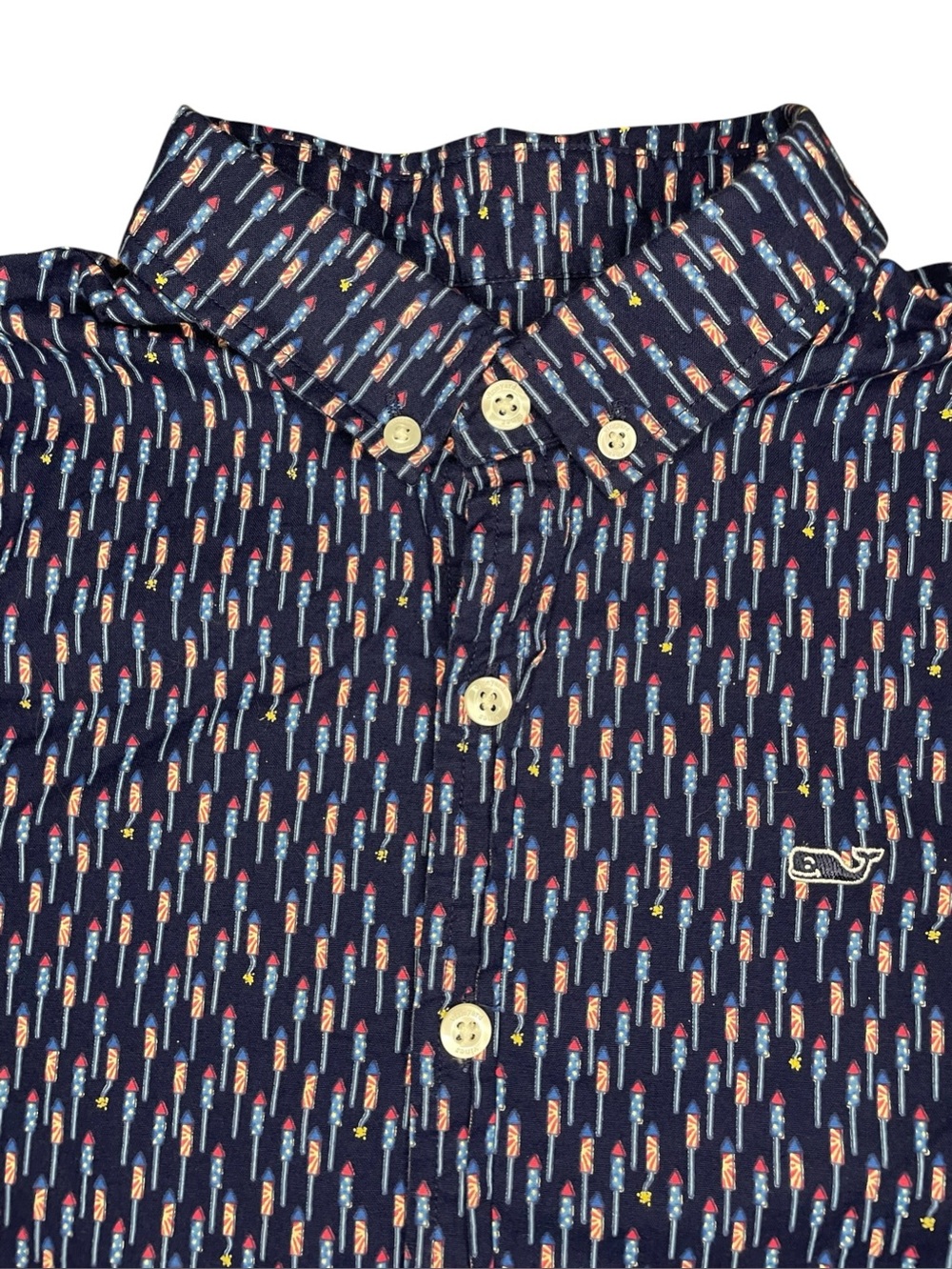 Vineyard Vines Short Sleeve Button Down Fireworks Pattern-Boys Medium 10-12